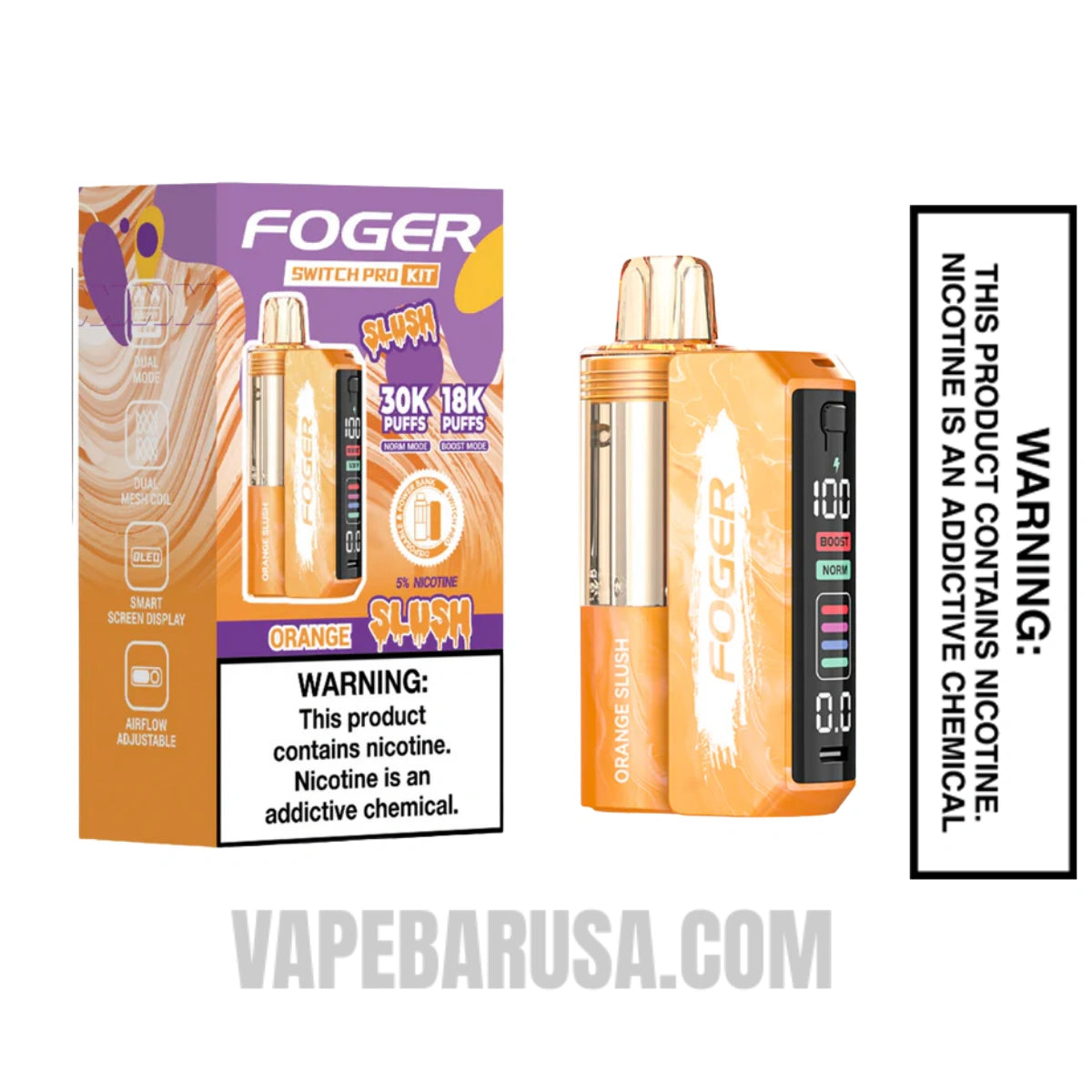 Orange Slush Foger Switch Pro 30K Disposable Vape Kit with package box

