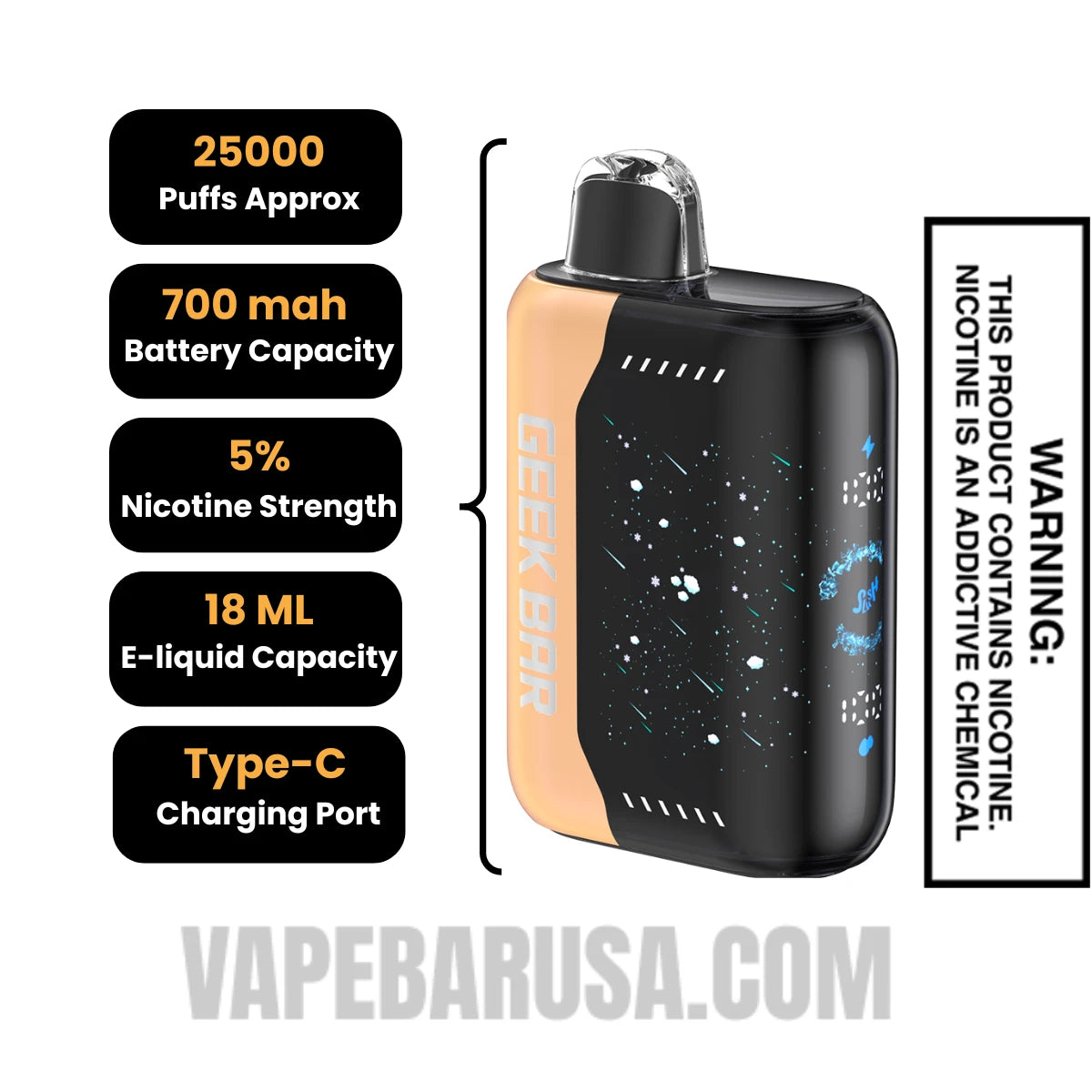Orange Slush Geek Bar Pulse X Disposable Vape Specifcations