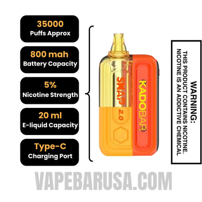 Orange Slush Kado Bar Snap 2.0 35K Disposable Vape Kit Specifications