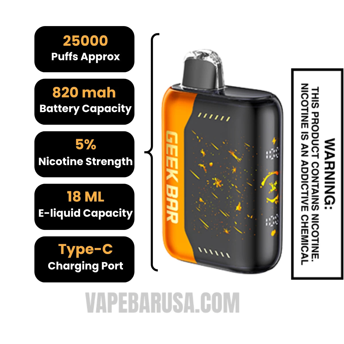 Orange Jam Geek Bar Pulse X Jam Edition Disposable Vape Specifications