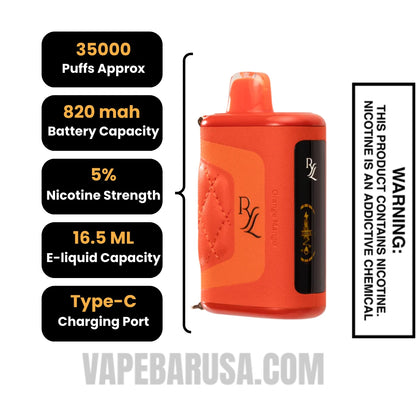 Orange Mango RAZ RYL Disposable Vape Specifications