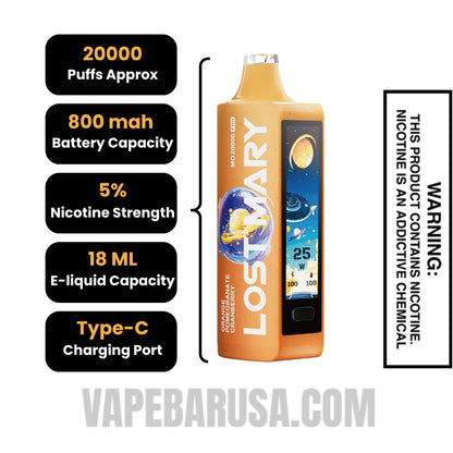 Orange Pomegranate Cranberry Lost Mary MO20000 Disposable Vape Specifications