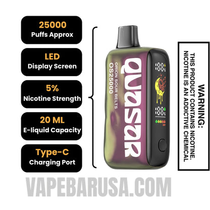 Orion Sour Belts Lost Mary Quasar OS25000 Disposable Vape Specifications
