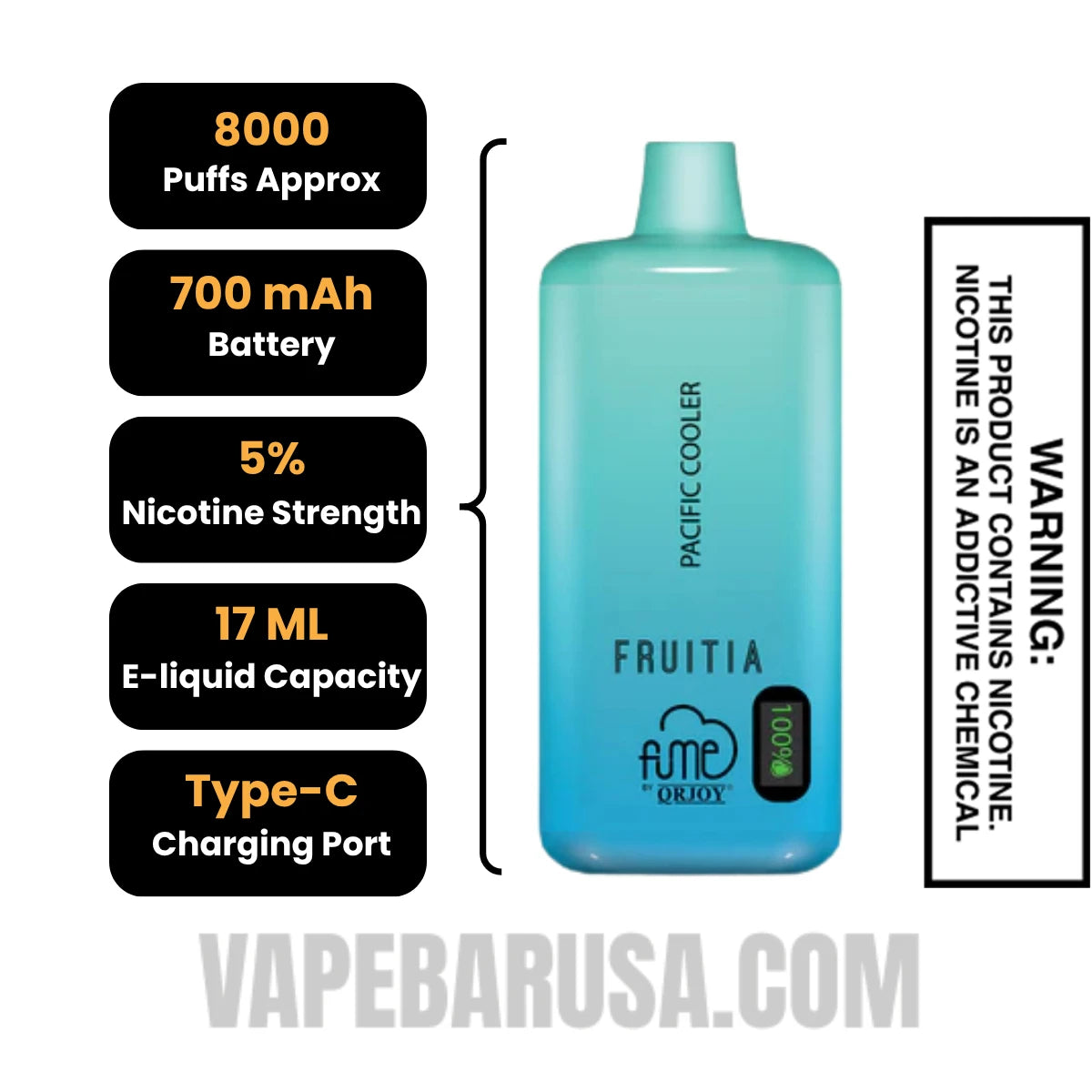 Pacific Cooler Fruitia X Fume Disposable Vape 8000 Puffs Specifications