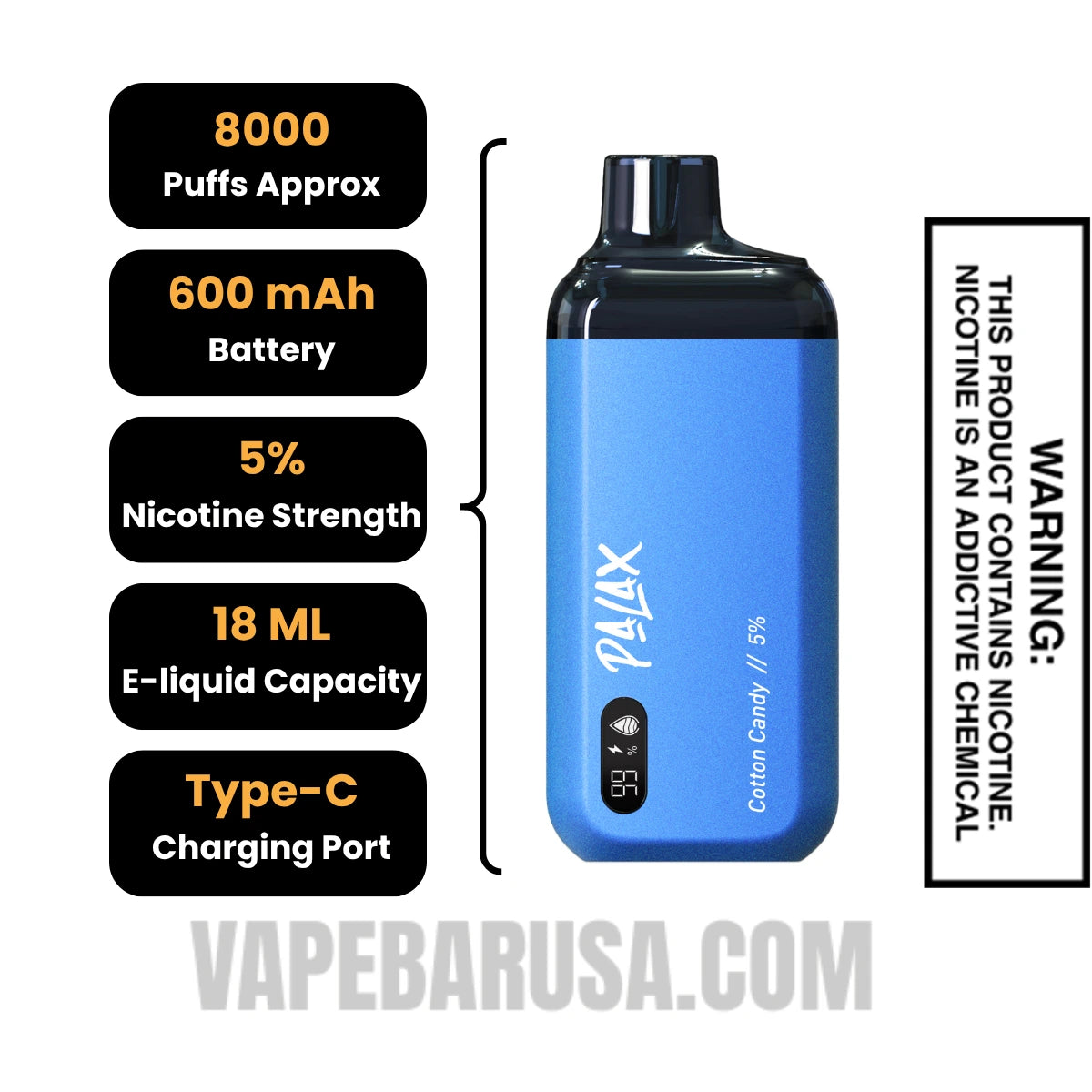 Palax Cotton Candy KC8000 Disposable Vape Specifications