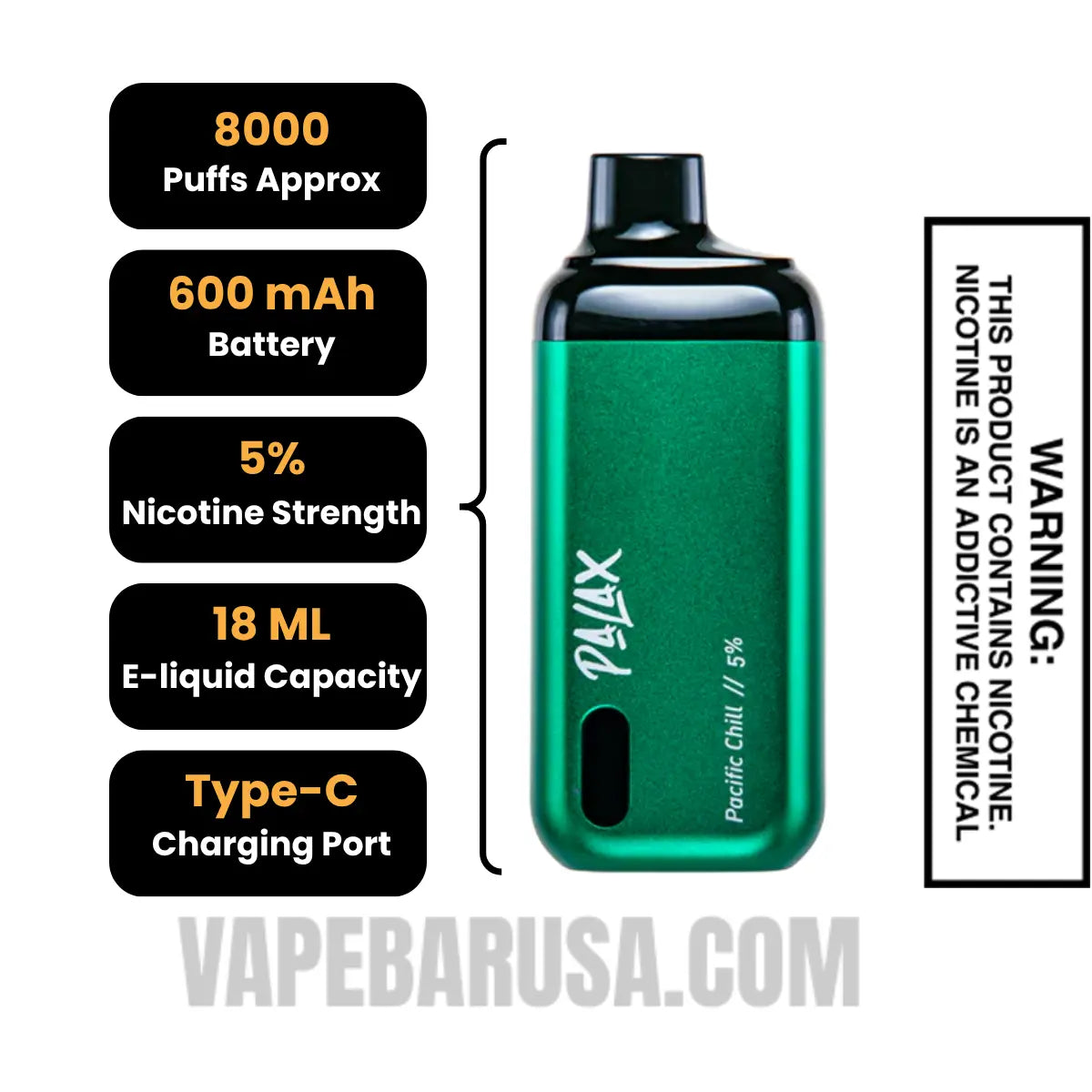 Palax Pacific Chill KC8000 Disposable Vape Specifications