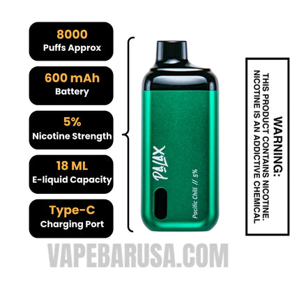 Palax Pacific Chill KC8000 Disposable Vape Specifications