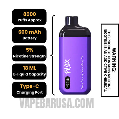 Palax Straw Gummy Lemonade KC8000 Disposable Vape Specifications