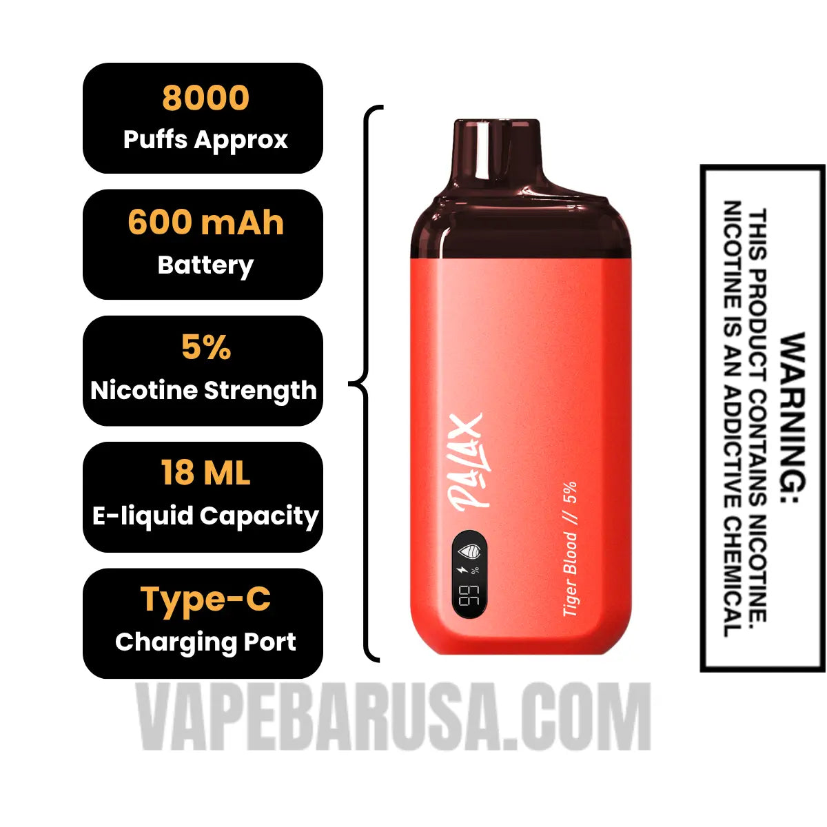 Tiger Blood Palax KC8000 Vape With Bundle Pack Specifications