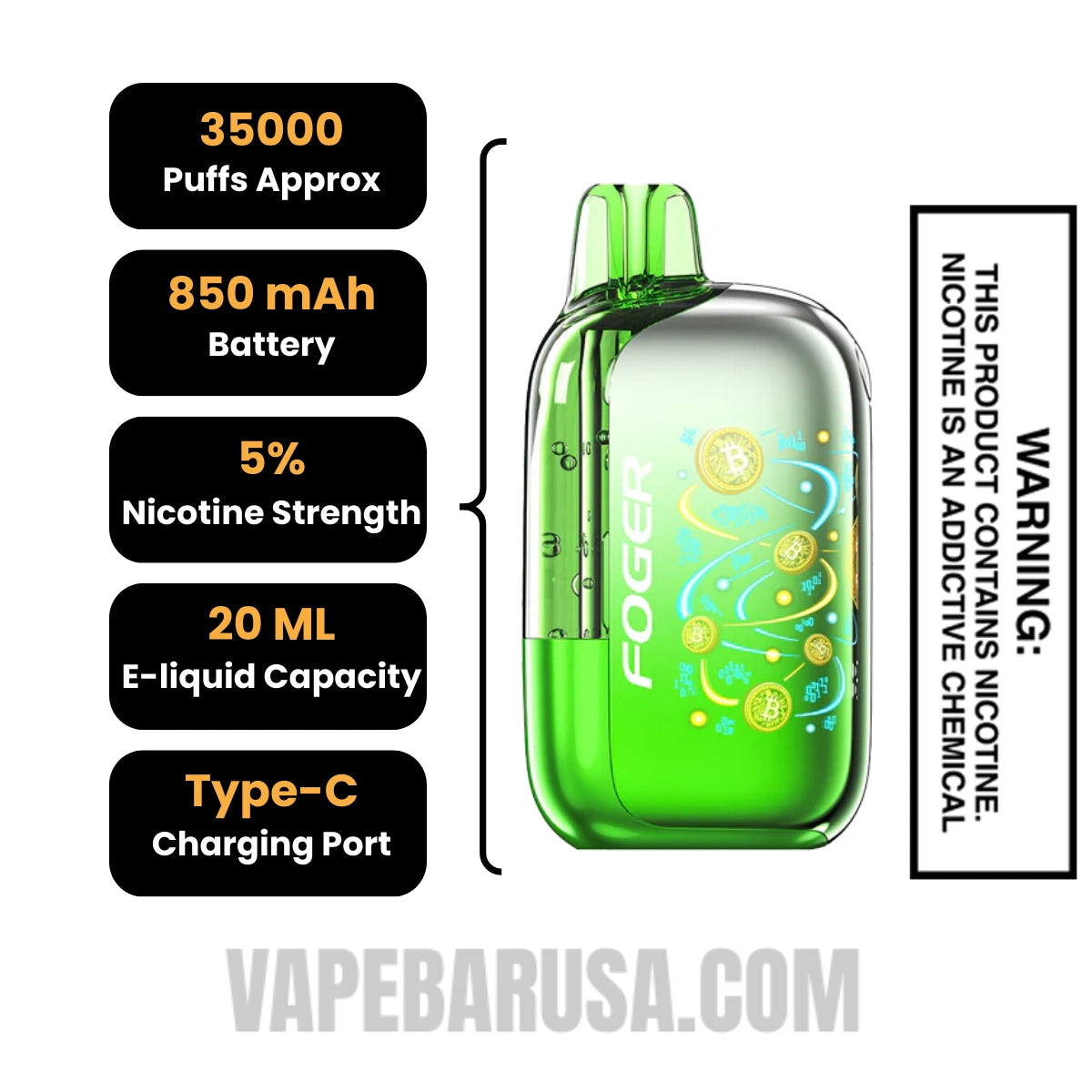 Passion Kiwi Foger Bit 35K Disposable Vape Specifications