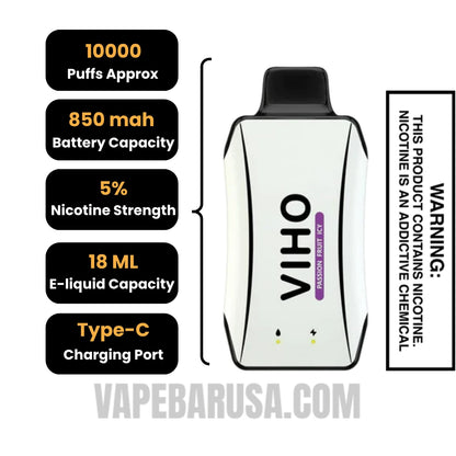 Passion Fruit Icy VIHO Turbo Vape 10000 Puffs Specifications