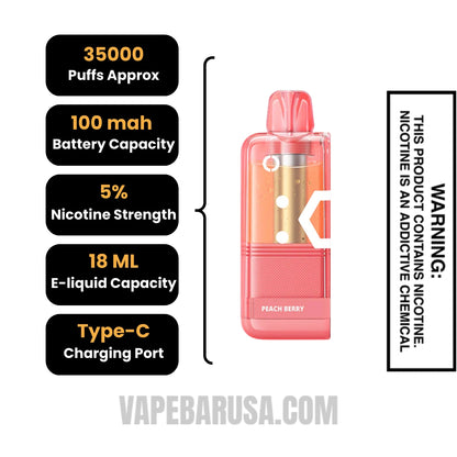 Peach Berry Off Stamp X Cube Crystal Cube 35K Vape Pod Specifications