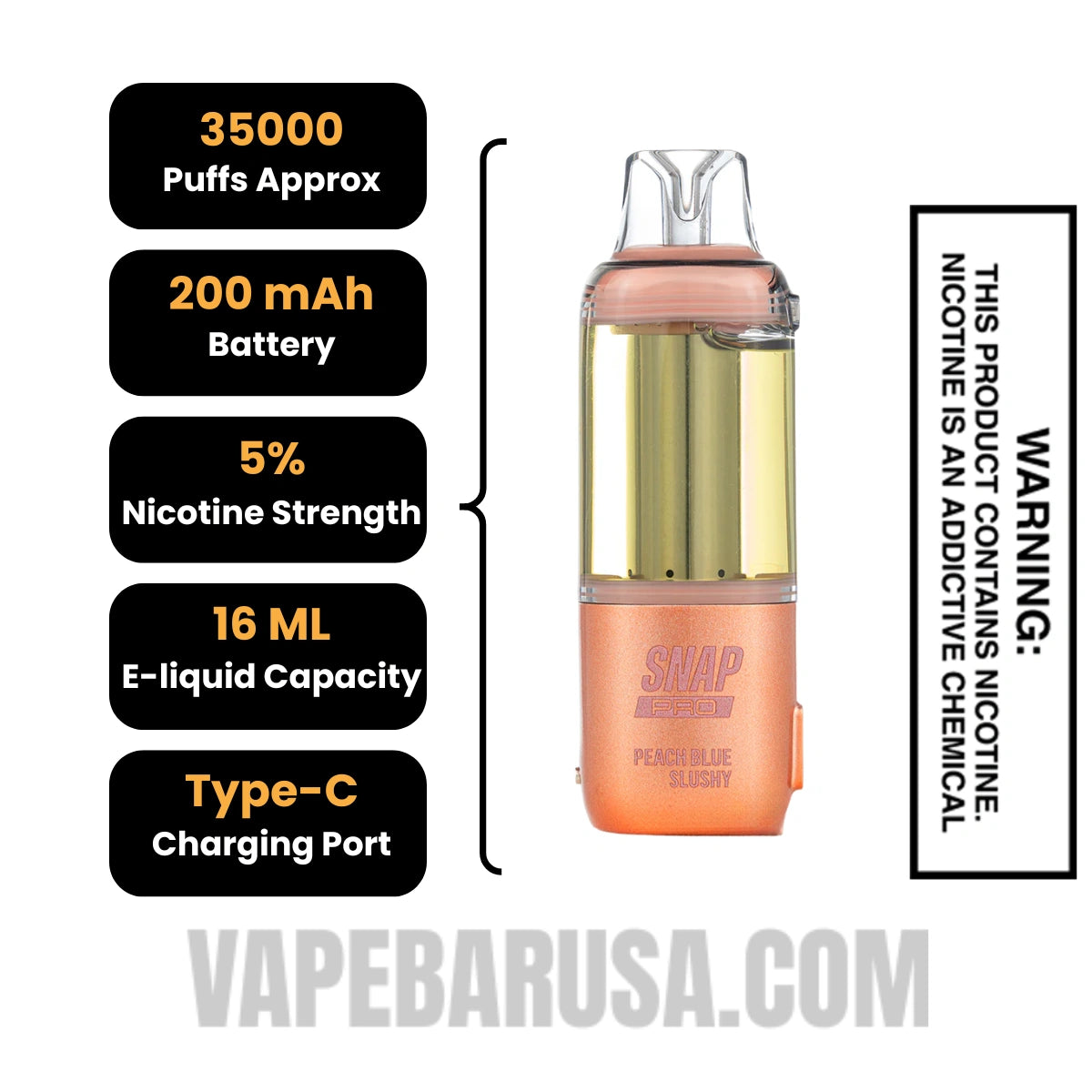 Peach Blue Slushy Dinner Lady Snap Pro 35K Disposable Vape Pod Specifications