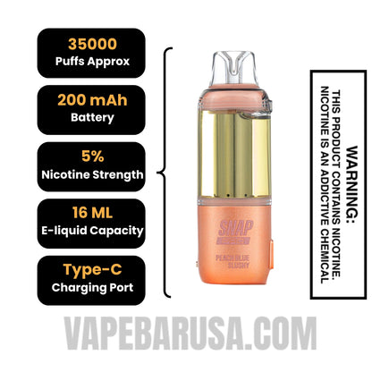 Peach Blue Slushy Dinner Lady Snap Pro 35K Disposable Vape Pod Specifications
