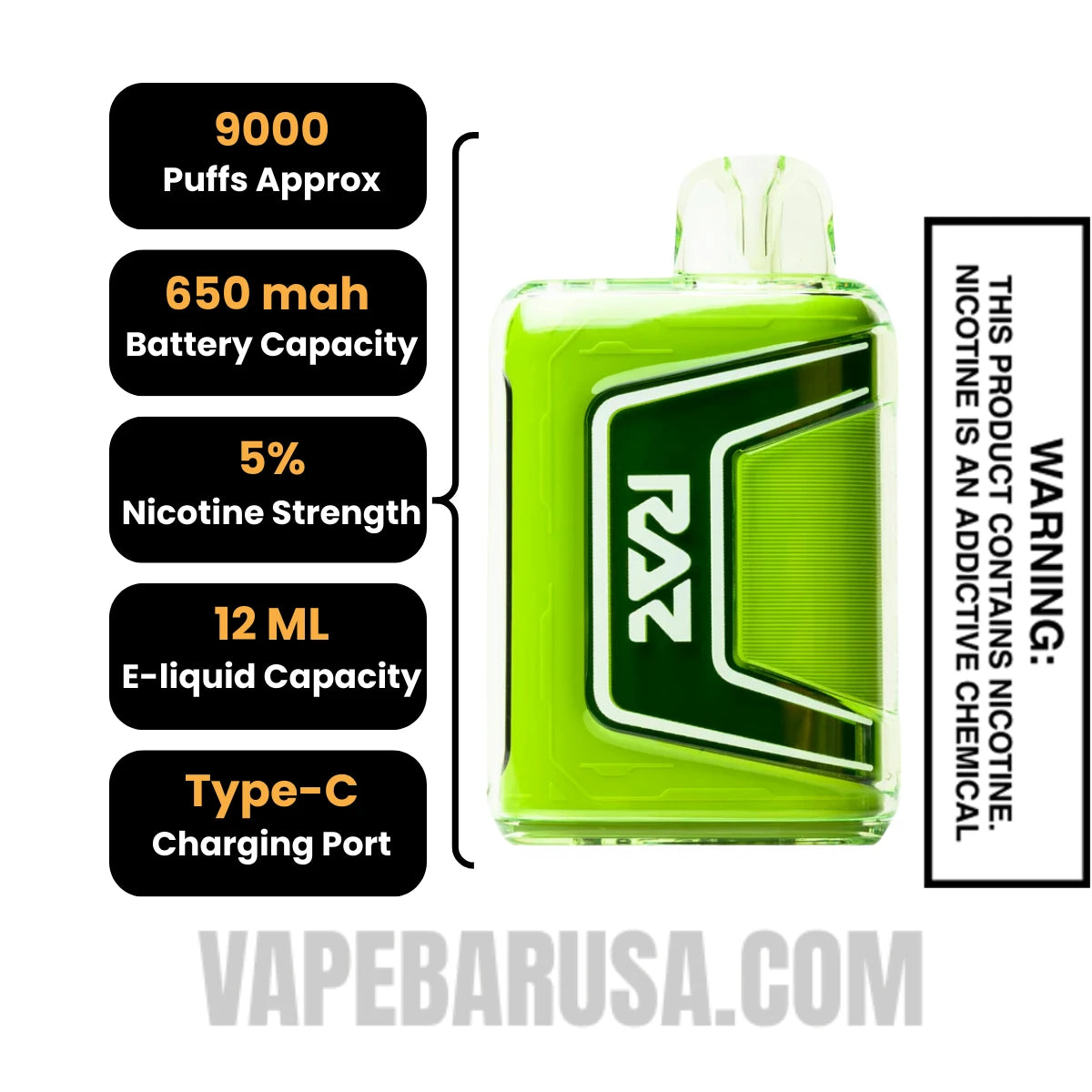 Peach Grapefruit RAZ TN9000 Disposable Vape Specifications
