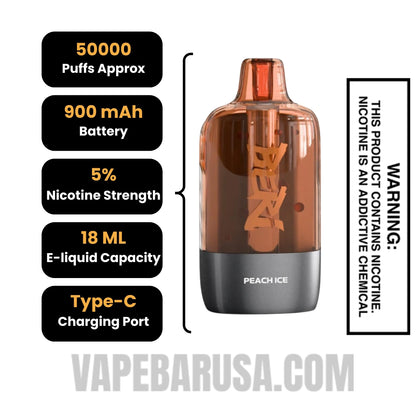 Peach Ice Beri Cliq 50K Disposable Vape Pod Specifications