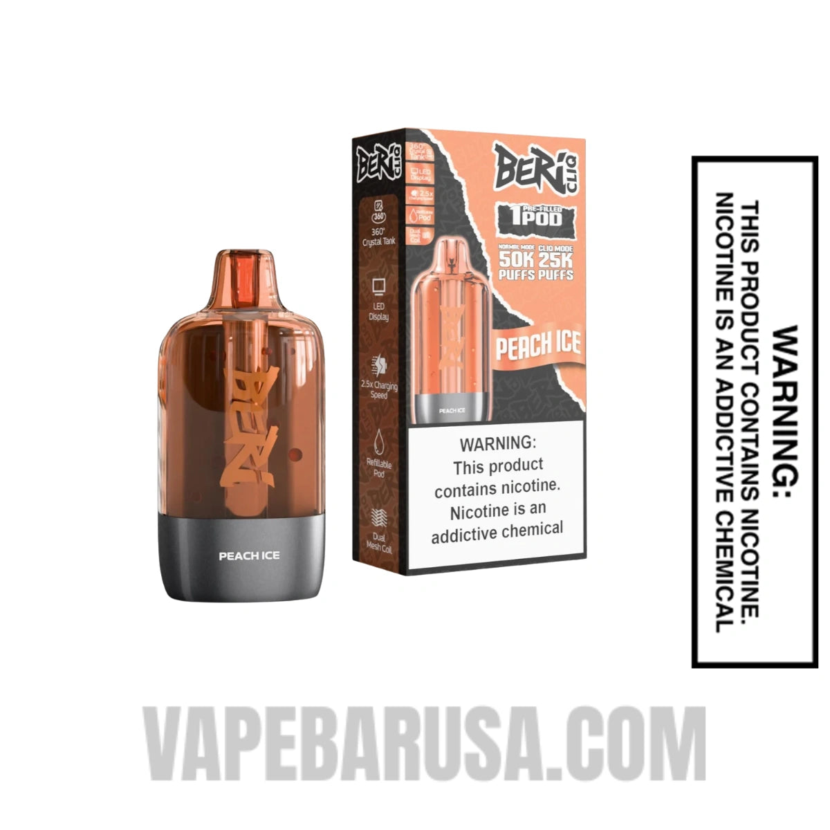 Peach Ice Beri Cliq 50K Disposable Vape Pod With Package Box