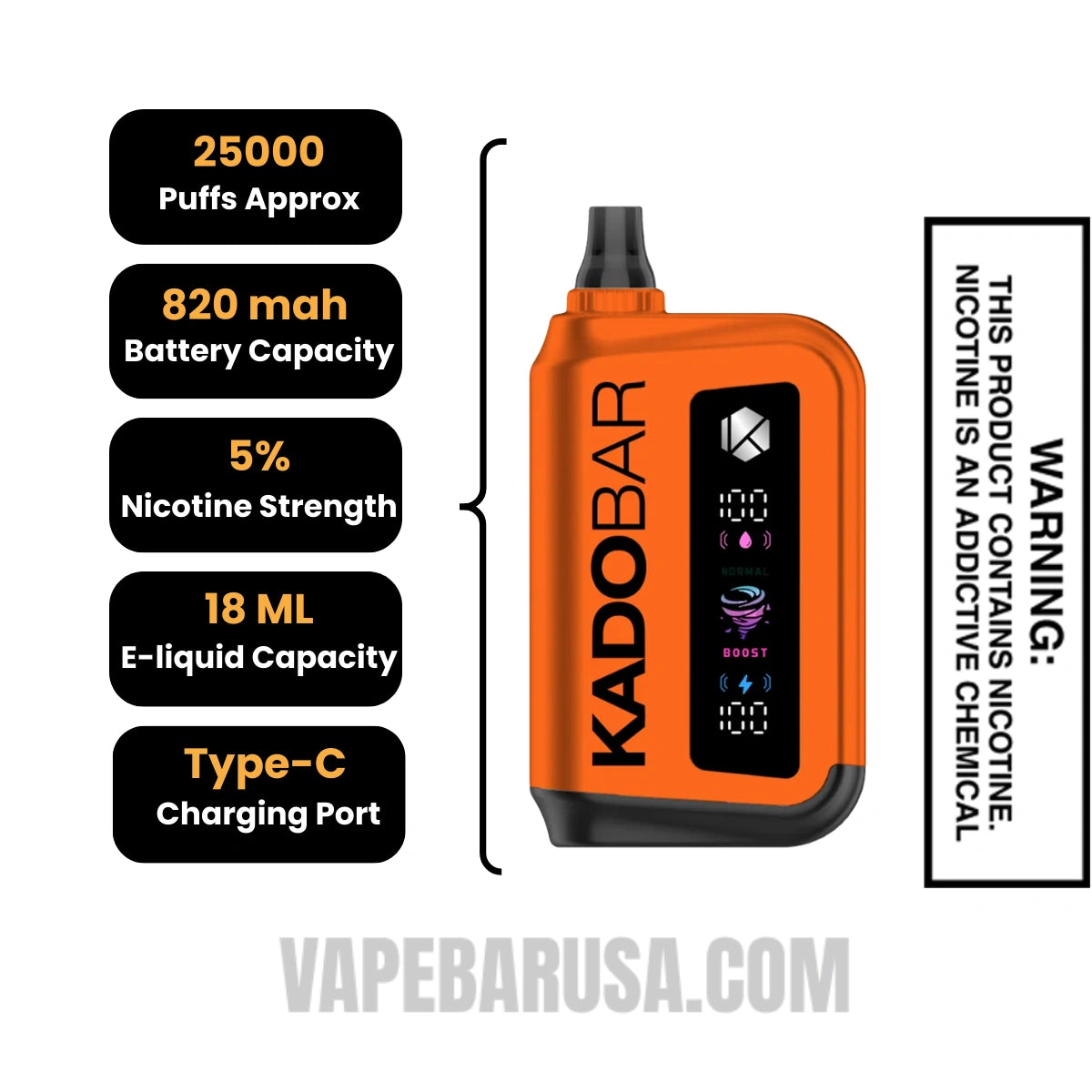 Peach Jam Kado Bar Rizz 25000 Disposable Vape Specifications 