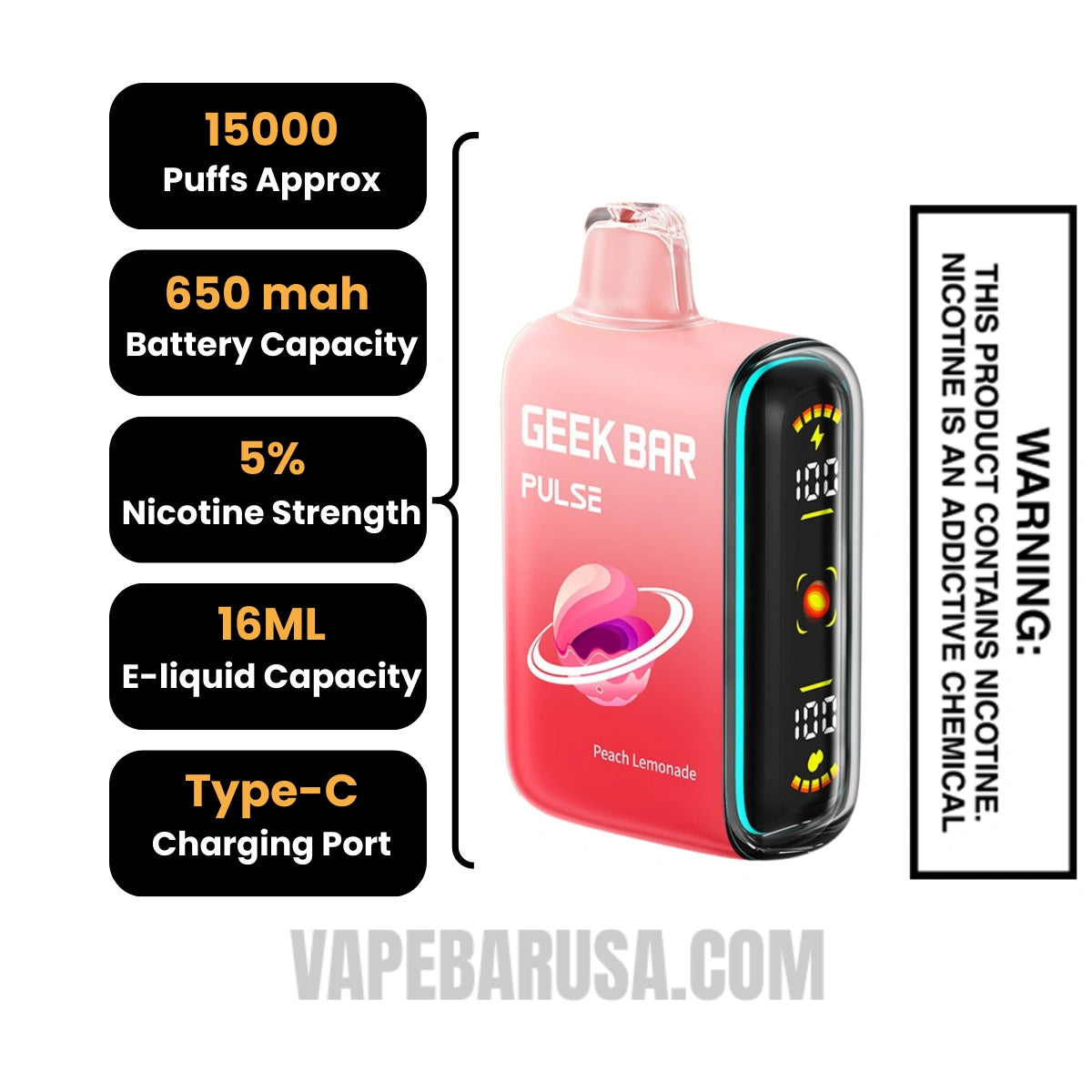 Peach Lemonade Geek Bar Pulse Disposable Vape | VapeBarUSA Peach Lemonade Geek Bar Pulse Disposable Vape | VapeBarUSA