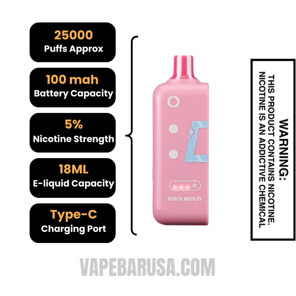 Peach Medley Off Stamp Ice Cube 25K Disposable Pod Specifications 