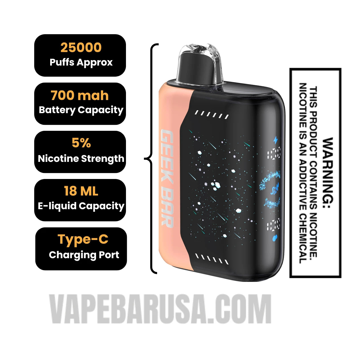 Peach Perfect Slush Geek Bar Pulse X Disposable Vape Specifcations