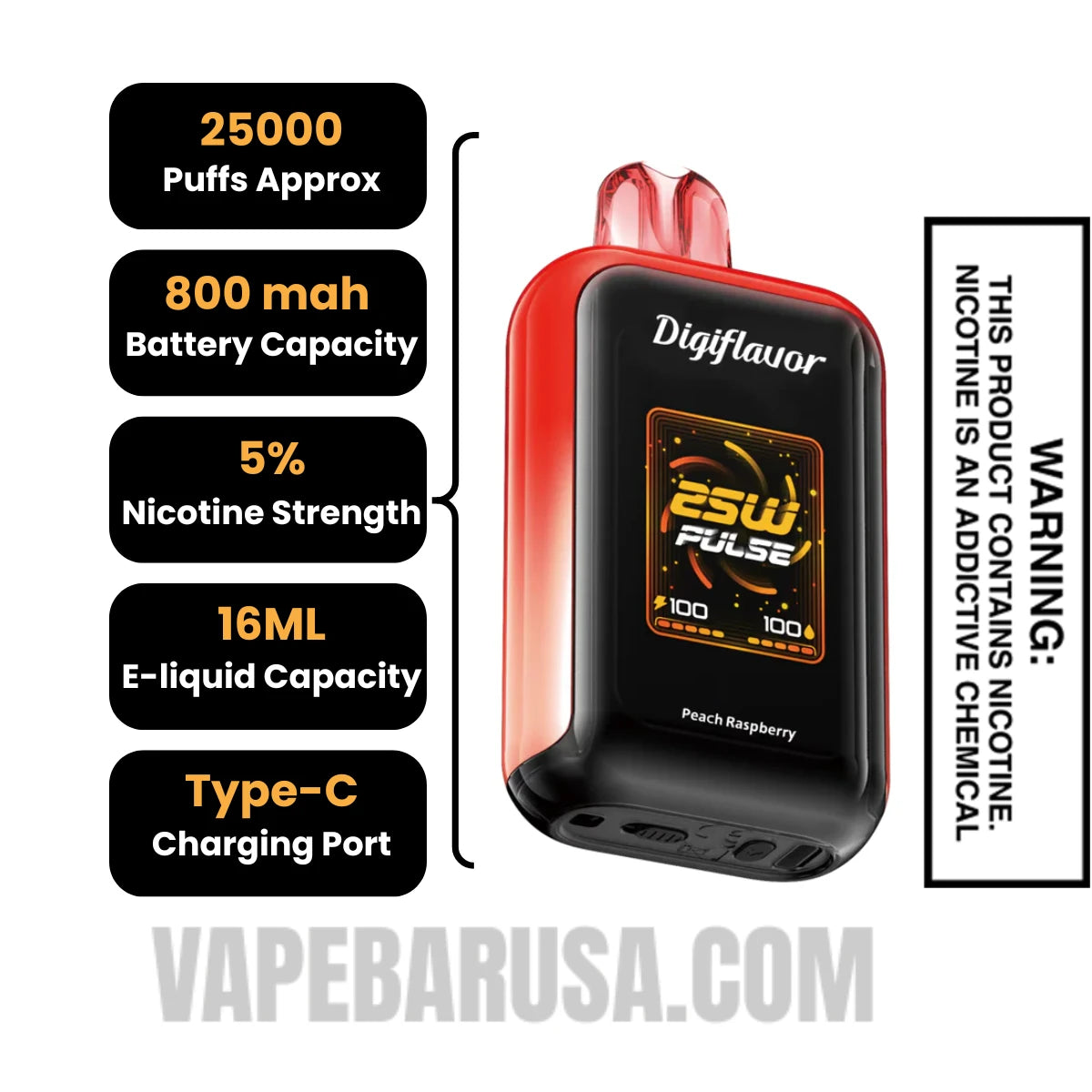 Peach Raspberry Digiflavor Sky 25K Vape Specifications
