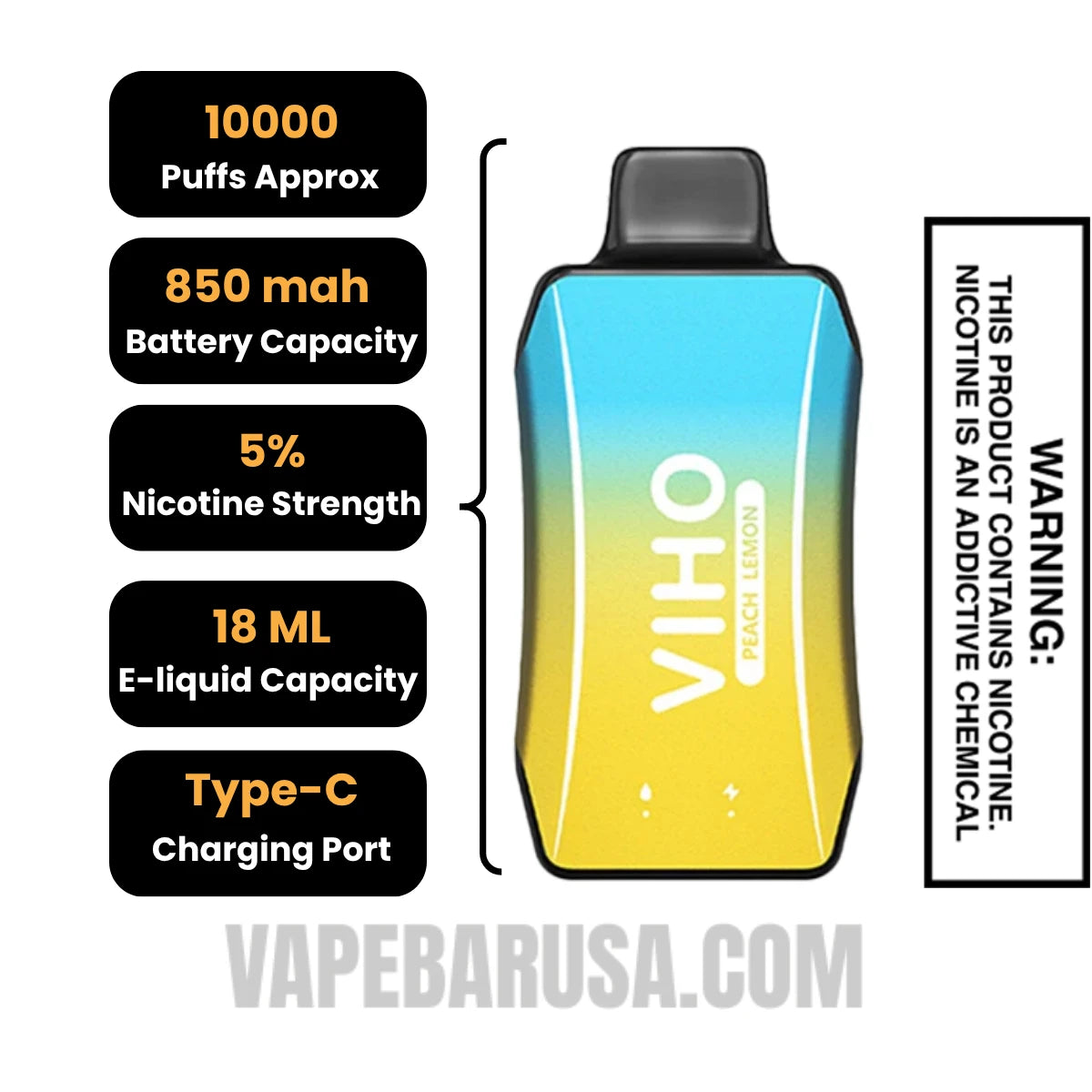 Peach Lemon VIHO Turbo Vape 10000 Puffs 