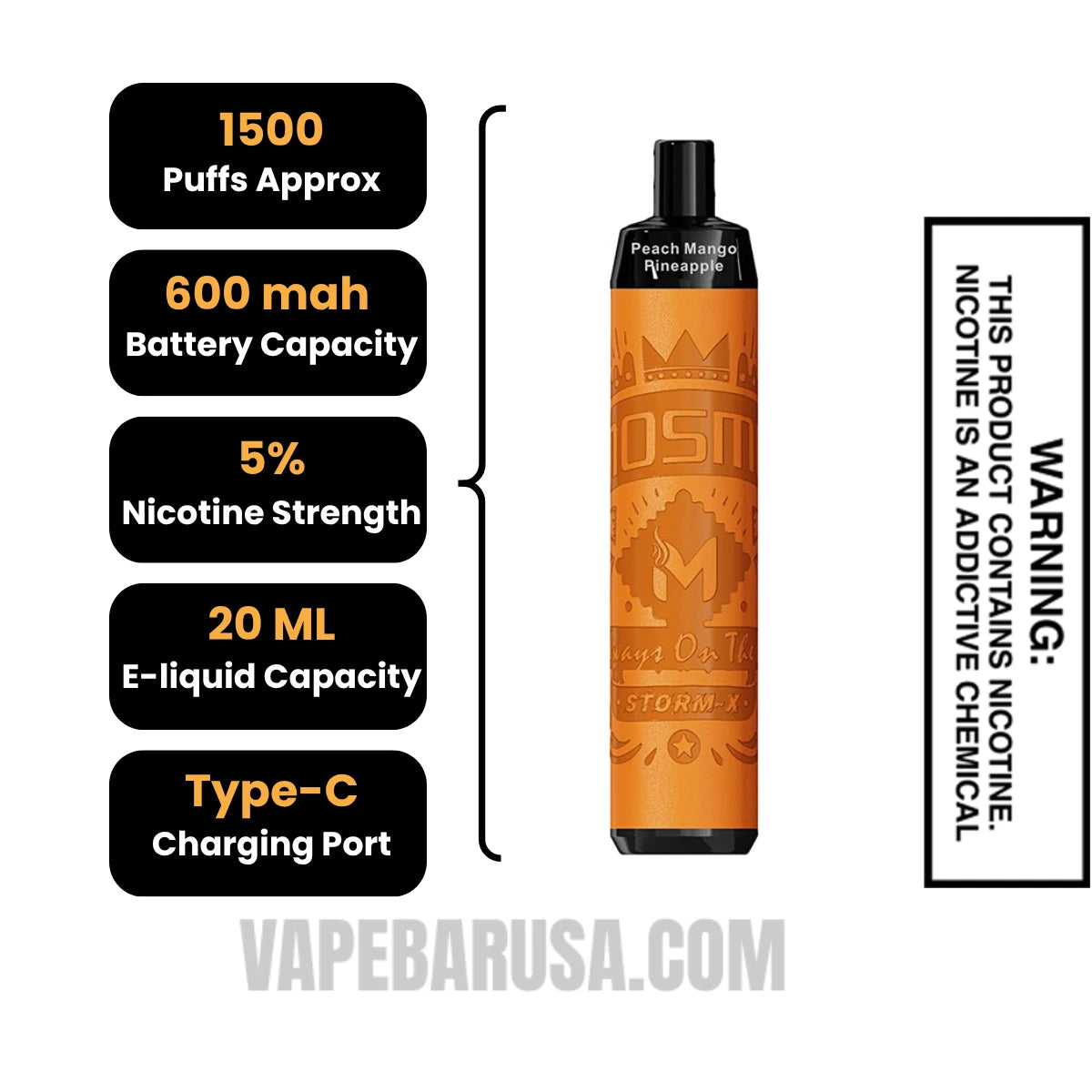 Peach Mango Pineapple MOSMO STORM X Mini 1500 Puffs Disposable Vape