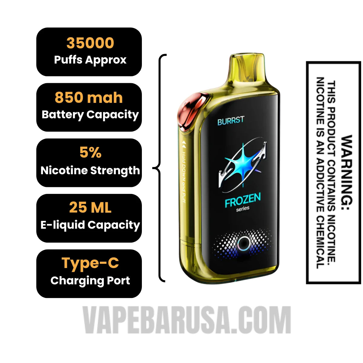 Peach Mango Watermelon Fasta Burrst 35000 (Frozen Series) Vape specifications