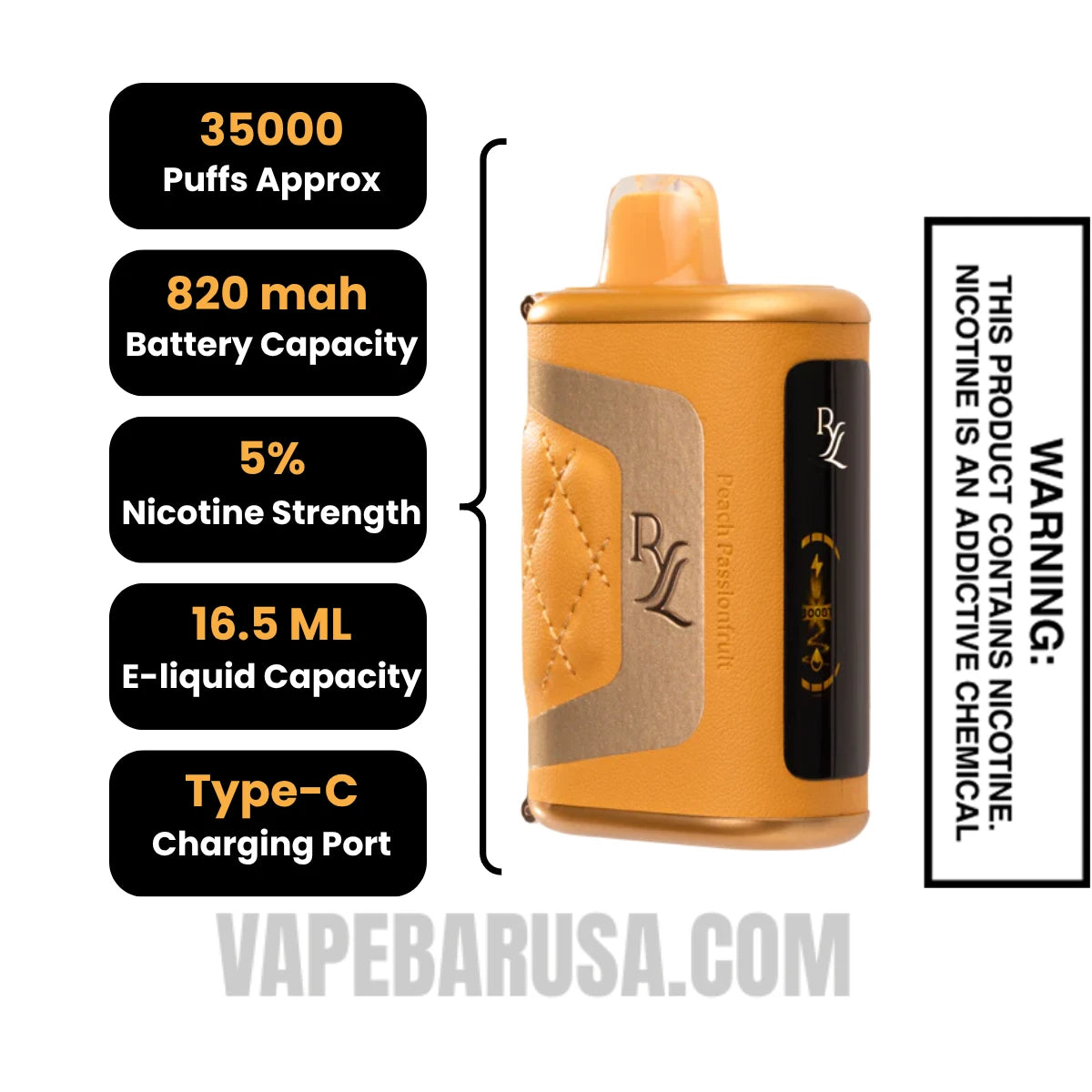 Peach Passionfruit RAZ RYL Disposable Vape Specifications