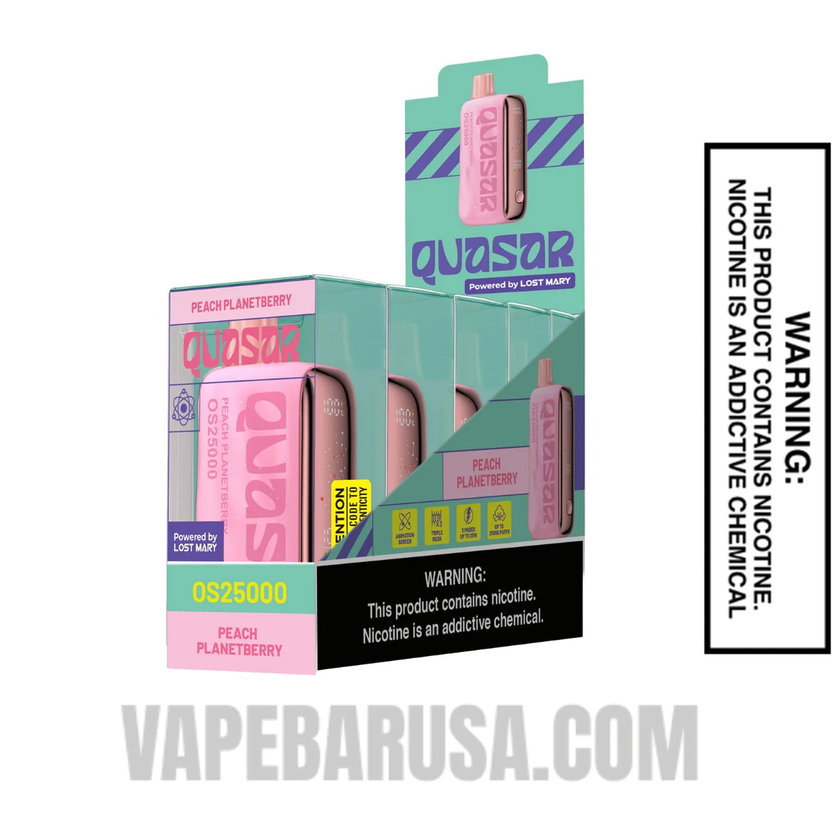 Peach Planetberry Lost Mary Quasar OS25000 Disposable Vape With Bundle Pack