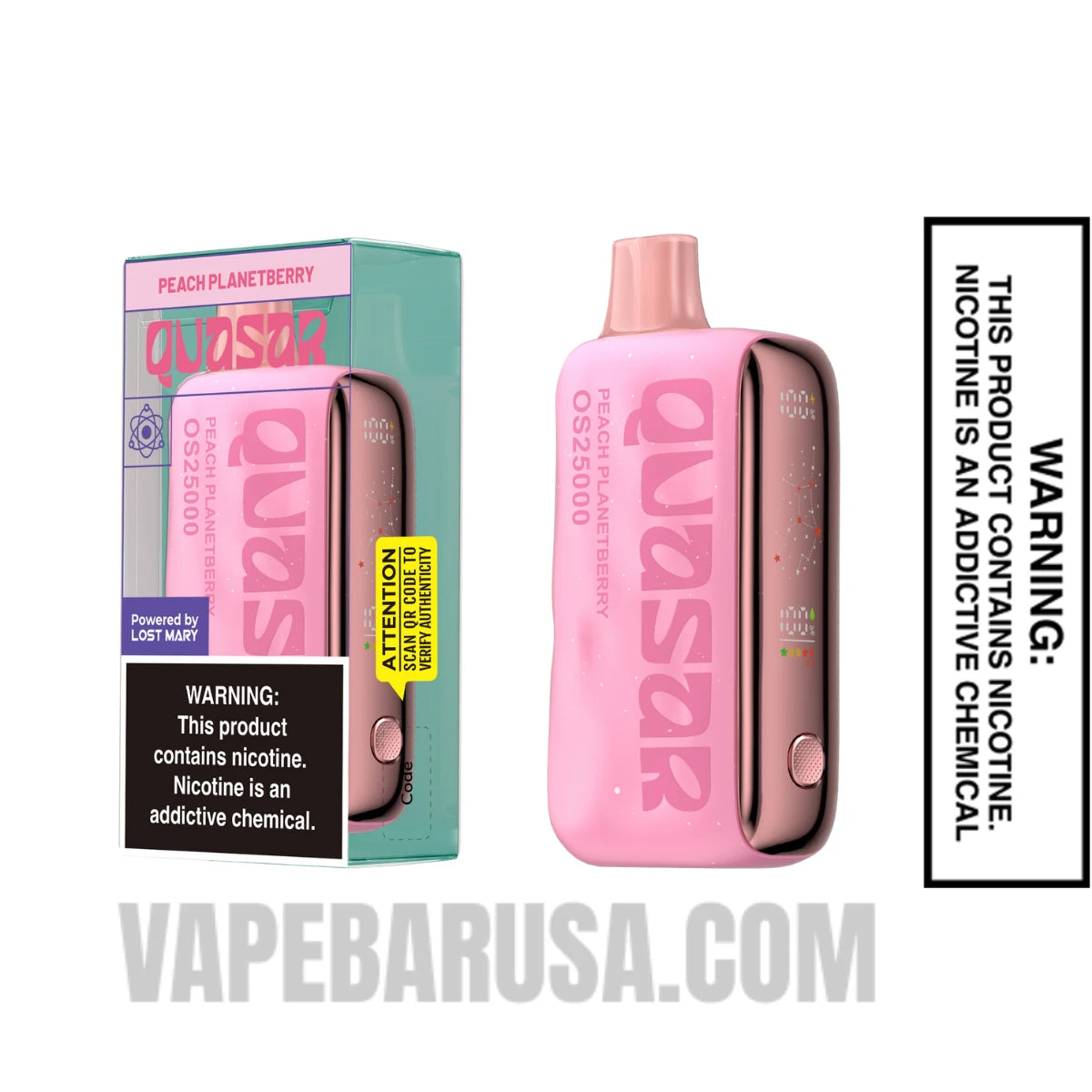 Peach Planetberry Lost Mary Quasar OS25000 Disposable Vape with package box 