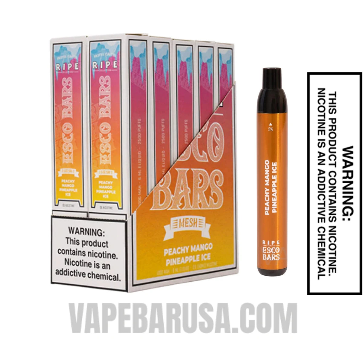 Peachy Mango Pineapple Ice Esco Bars 2500 Puffs Disposable Vape with Bundle Pack