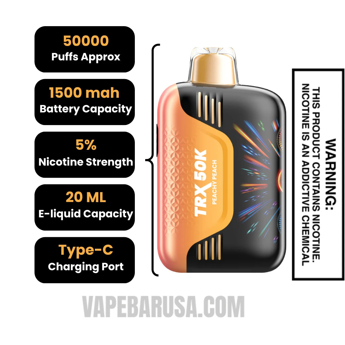 Peachy Peach VIHO TRX 50K Disposable Vape Specifications