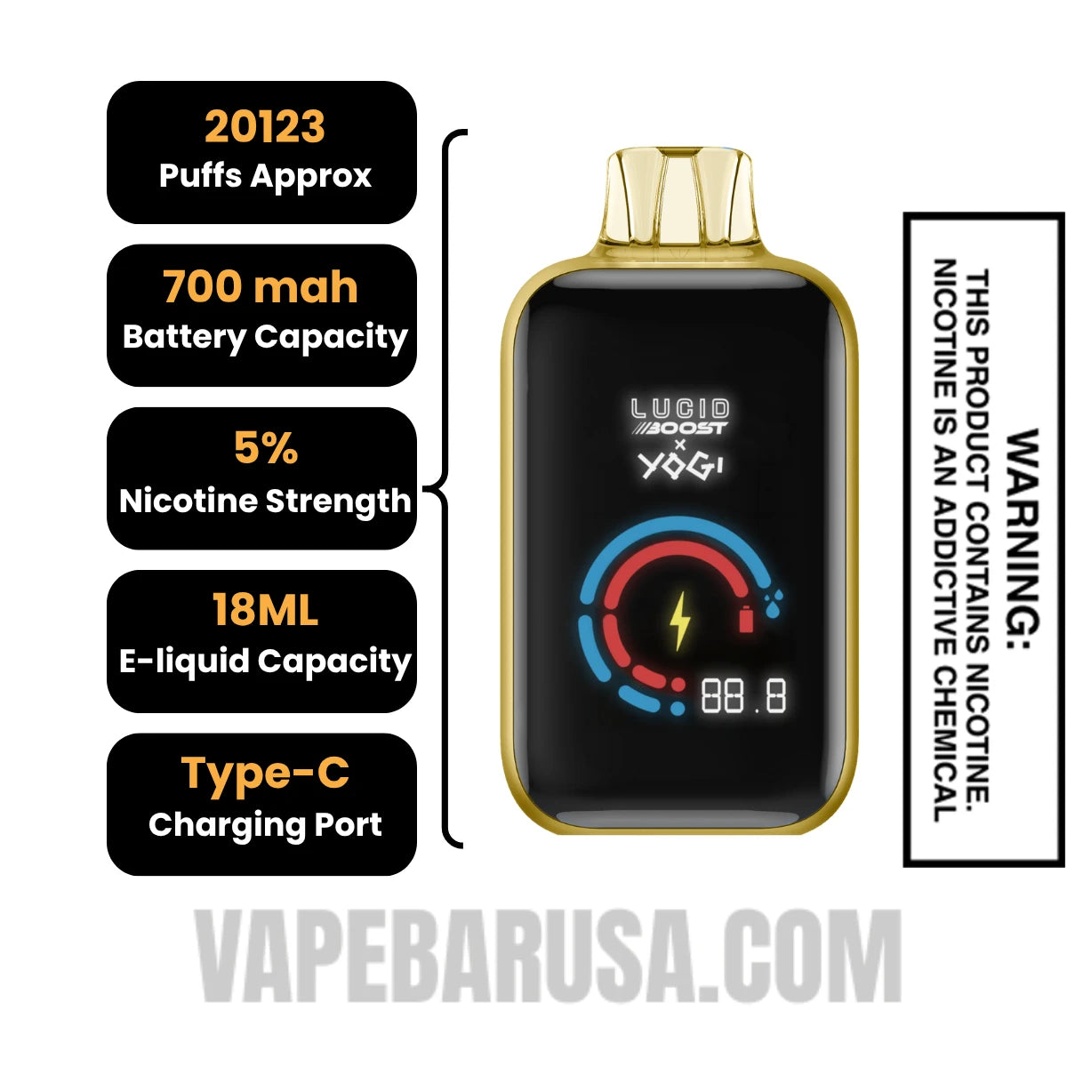 Peanut Butter Banana Granola Lucid Boost X Yogi 20123 Disposable Vape Specifications