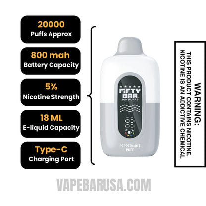 Peppermint Puff Fifty Bar 20K Disposable Vape Specifications