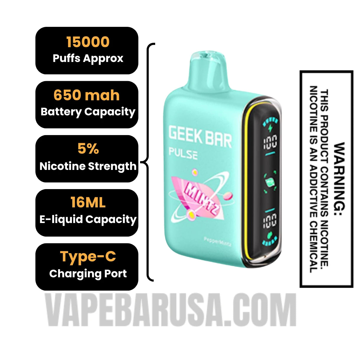 Peppermintz Geek Bar Pulse Disposable Vape Specifications