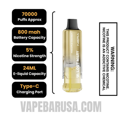 Pineapple Coconut Lost Mary Nera Fullview 70K Disposable Vape Pod