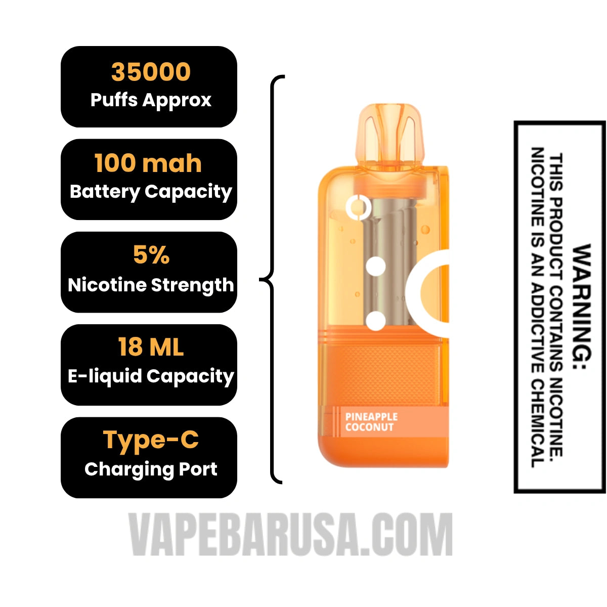 Pineapple Coconut Off Stamp X Crystal Cube 35K Disposable Vape Pod Specifications