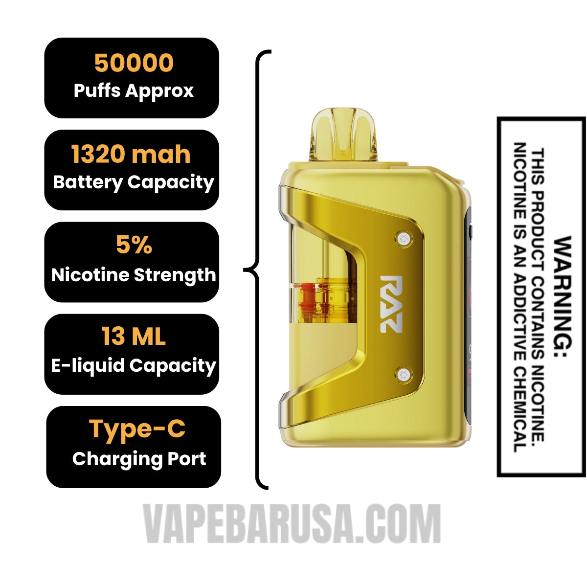 Pineapple MTN Dew RAZ VUE 50K Disposable Kit Specifications