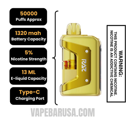 Pineapple MTN Dew RAZ VUE 50K Disposable Kit Specifications