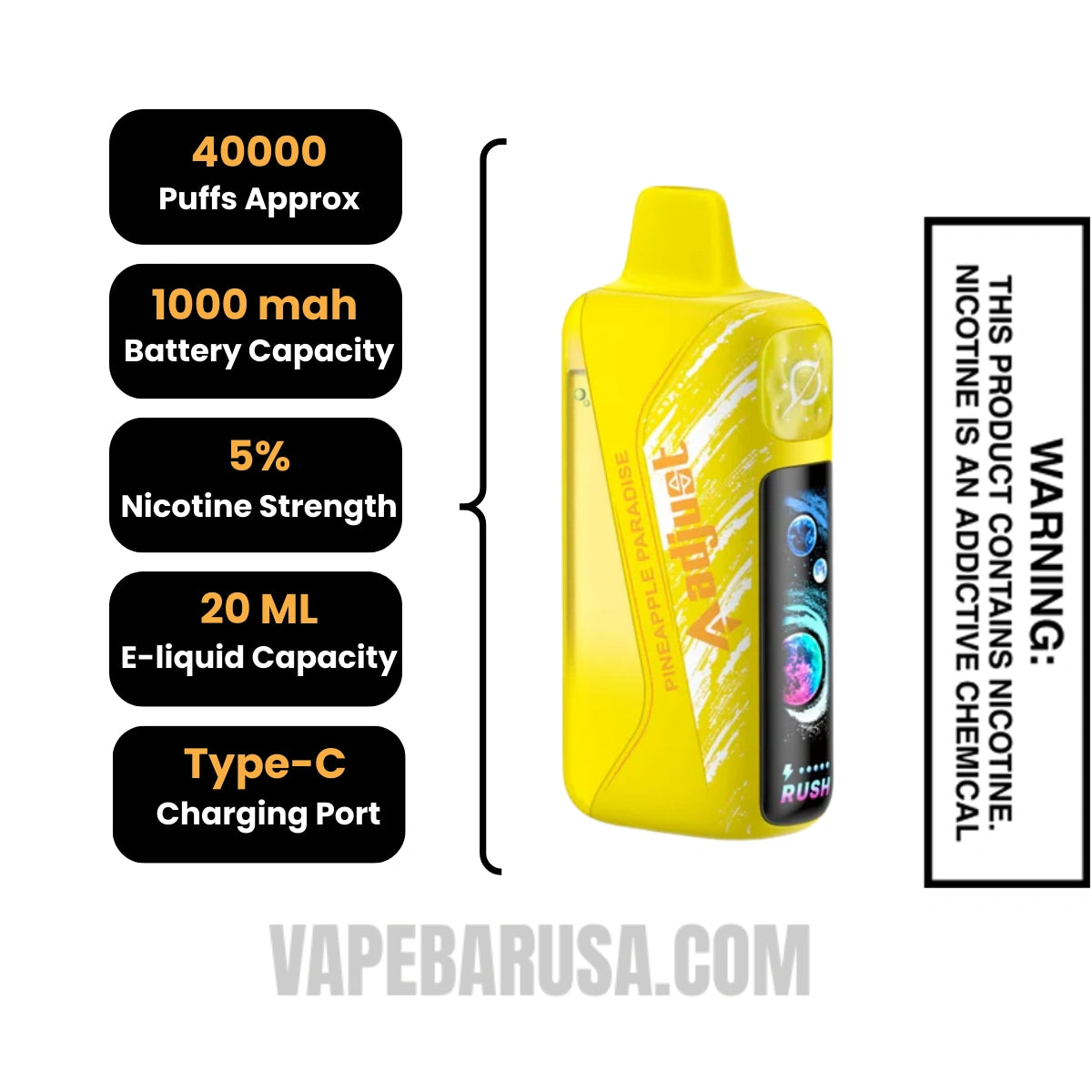 Pineapple Paradise Adjust MyRusher 40K Disposable Vape Specifications