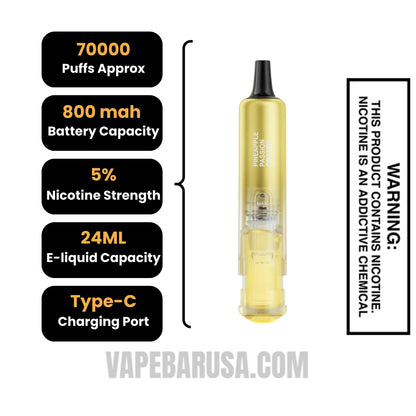 Pineapple Passion Orange Lost Mary Nera Fullview 70K Disposable Pod Specifications