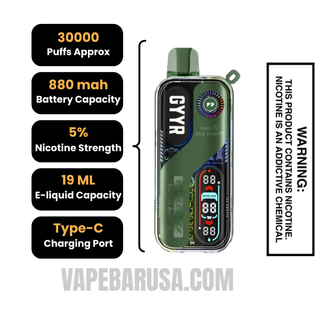 Pineapple Apple Pear GYYR X Wynn Bar Challenger 30K Vape Specifications
