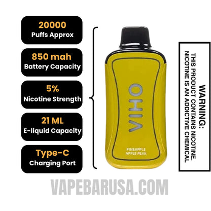 Pineapple Apple Pear VIHO Supercharge 20000 Puffs Vape Specifications