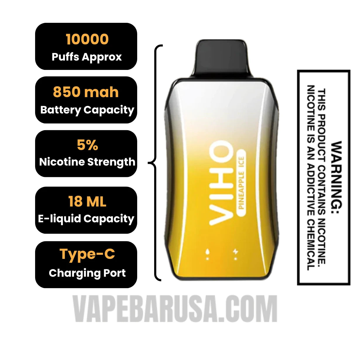 Pineapple Ice VIHO Turbo Vape 10000 Puffs Specifications