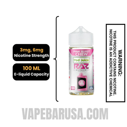 Pink Burst Chew Pod Juice X RAZ Vape Juice 100 ML Specifications