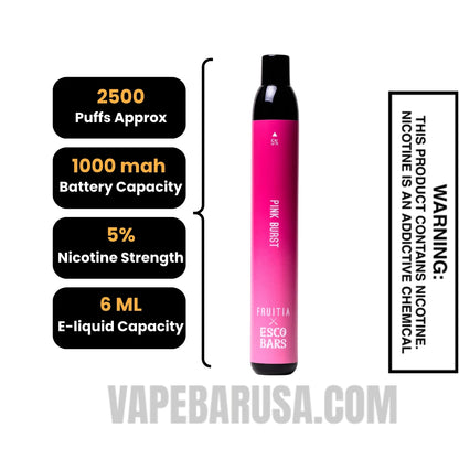 Pink Burst Esco Bars 2500 Puffs Disposable Vape Specifications