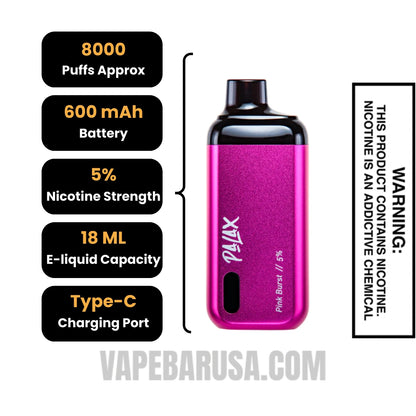 Pink Burst Palax KC8000 Disposable Vape - Final Sale Specifications