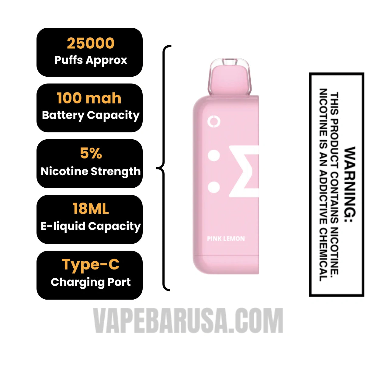 Pink Lemon Off Stamp Classic Cube 25K Disposable Pod Specifications